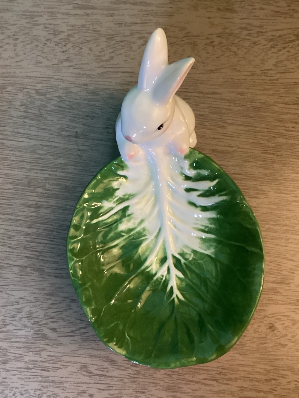 Easter Bunny Rabbit Candy Dish Bowl Cabbage Leaf - Picture 4 of 11